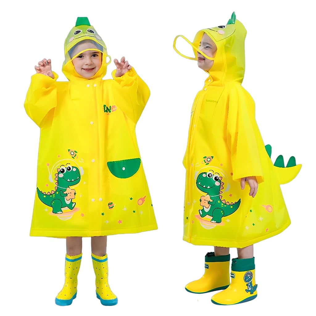PATPAT Dinosaur Kids Rain Coat with Hooded Jacket and Transparent Wide Hood for Rainy Days