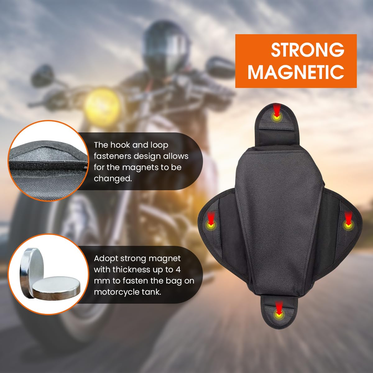 STHIRA Motorcycle Tank Bag for Bike Riding with Magnetic Mount and Phone Pouch | Polyester Multipocket Design