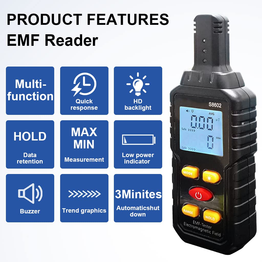 Serplex® EMF Meter 5HZ-3.5G, EMF Detector Digital LCD Backlight Display for Electromagnetic Field, Temperature Detector for EMF Inspections Electromagnetic Radiation Detector with Sound Light Alarm