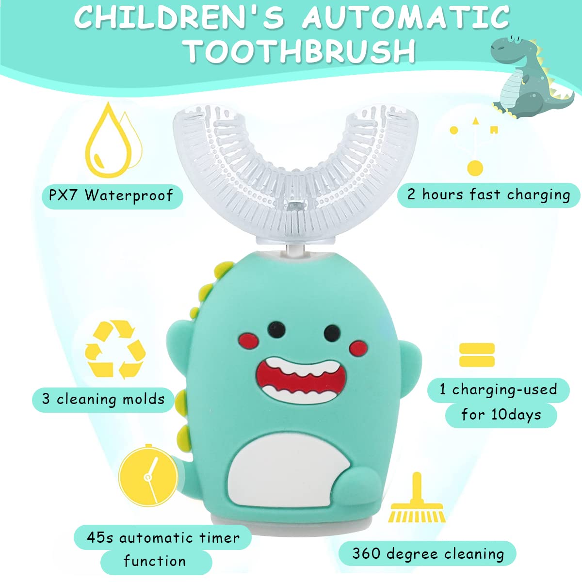 HANNEA Ultrasonic Electric Toothbrush for Kids with U Shape Design and 8000–30000 VPM | USB Rechargeable Silicone Brush