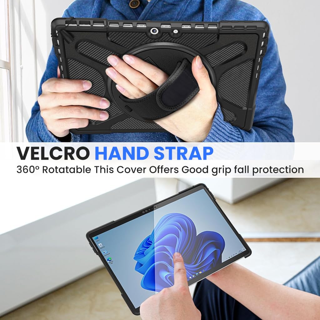 Zeitel Tablet Case for Surface Pro 11 10 9 13 inch with Adjustable Grip Handle and Folding Stand | TPU and PC Protective Cover