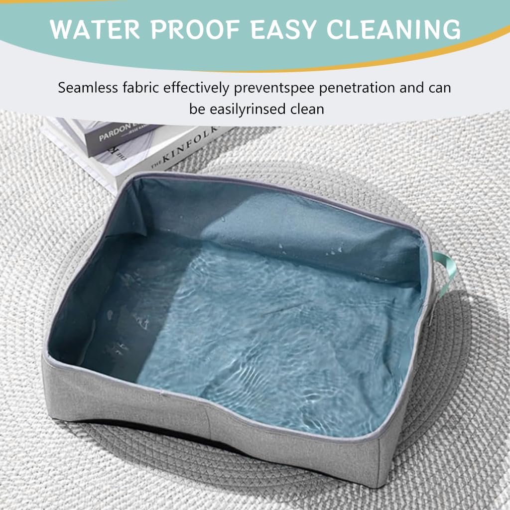 Qpets Foldable Cat Litter Box for Indoor and Outdoor Use with Waterproof Oxford Liner 48x38x12CM