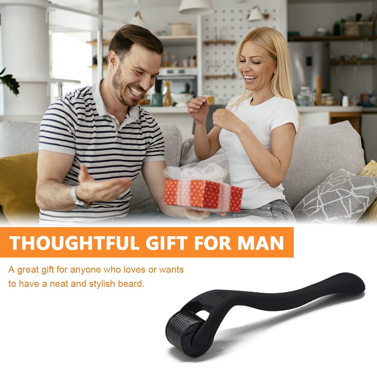 FANCYKU Beard Roller for Facial Hair Growth with 0.5mm 540 Titanium Needles & Ergonomic Handle