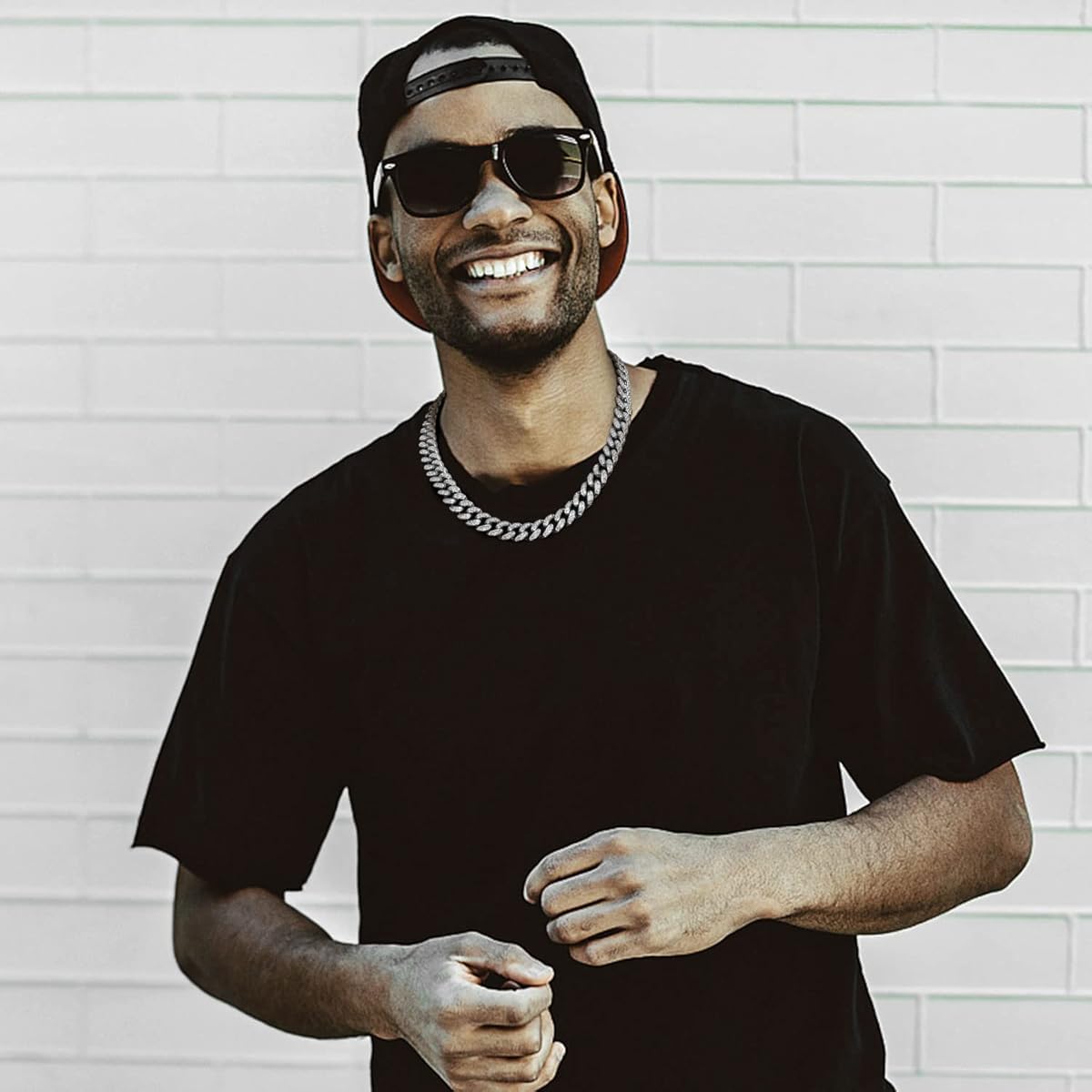 Zibuyu Chain for Men with 13mm Cuban Zircon Links and Platinum Silver Finish | 19.6 inch Necklace