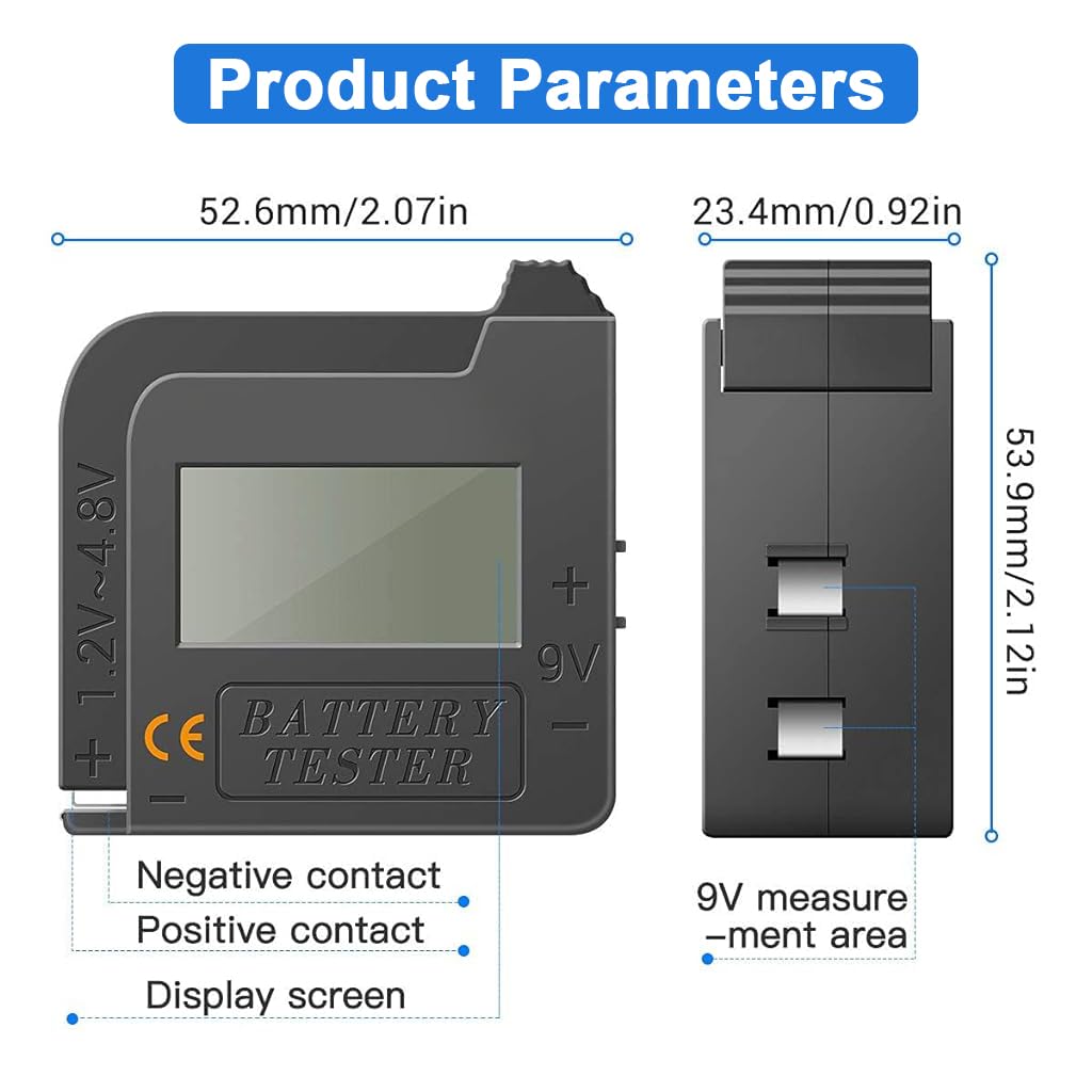 Serplex® LCD Digital Battery Tester 1.2V-4.8V/9V Battery Meter Battery Portable Battery Capacity Tester Universal Battery Checker for AA Battery/AAA Battery/LR44/CR2023/3.7V Lithium Battery