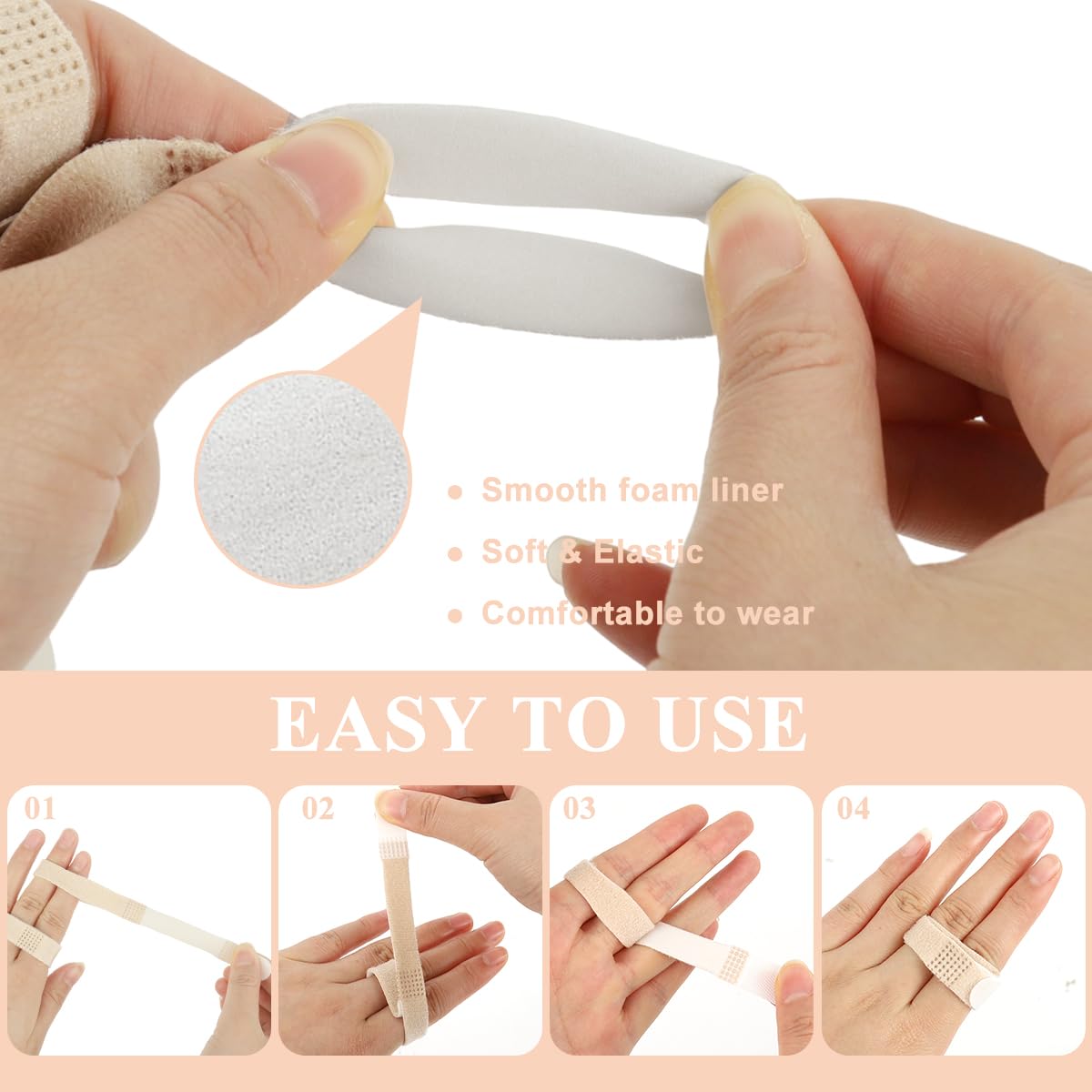 HANNEA Buddy Tape Finger Straps for Toes with Adjustable Hook and Loop Closure, 10PCS | Washable Khaki Wraps for Toe Alignment and Support