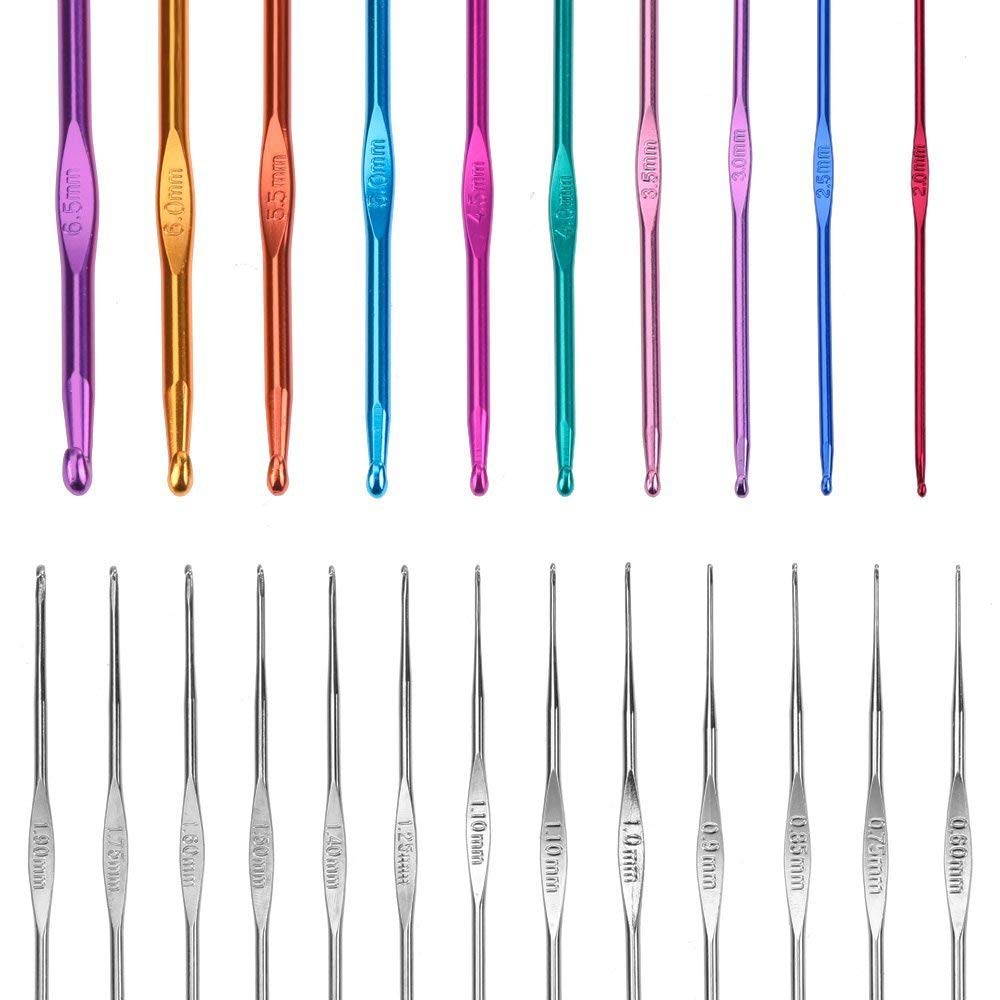 HASTHIP Crochet Hooks Set for DIY Knitting with 100 pcs Tools and 22 Sizes Aluminum Hooks | Black Case