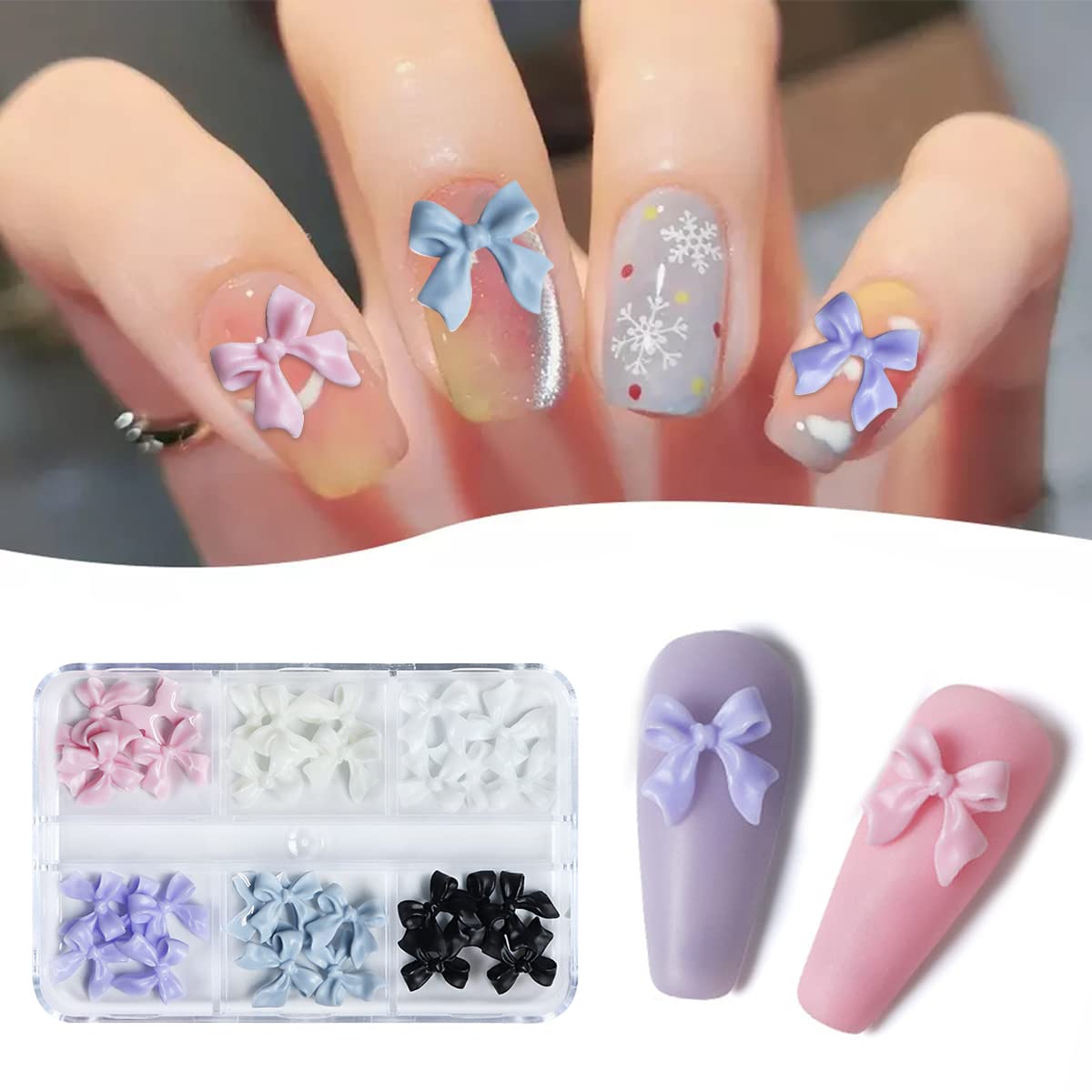 MAYCREATE 30Pcs 3D Bow Nail Art Decorations, Crystal Sequins Nail Accessories, Colorful Bowknot Nail Charms for Women Girl DIY Craft Manicure Decor