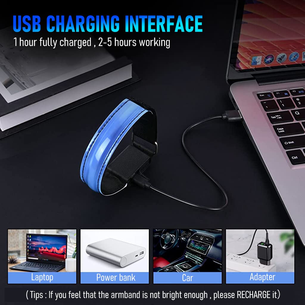 Optifit LED Glowing Arm Band for Night Running featuring 3 Flash Modes and USB Rechargeable Blue Light | Adjustable 27–31 cm for Kids and Adults