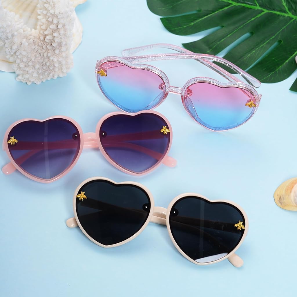HASTHIP Kids Sunglasses for Girls 3Pcs with Heart Frames and UV380 Protection | Beach Wear