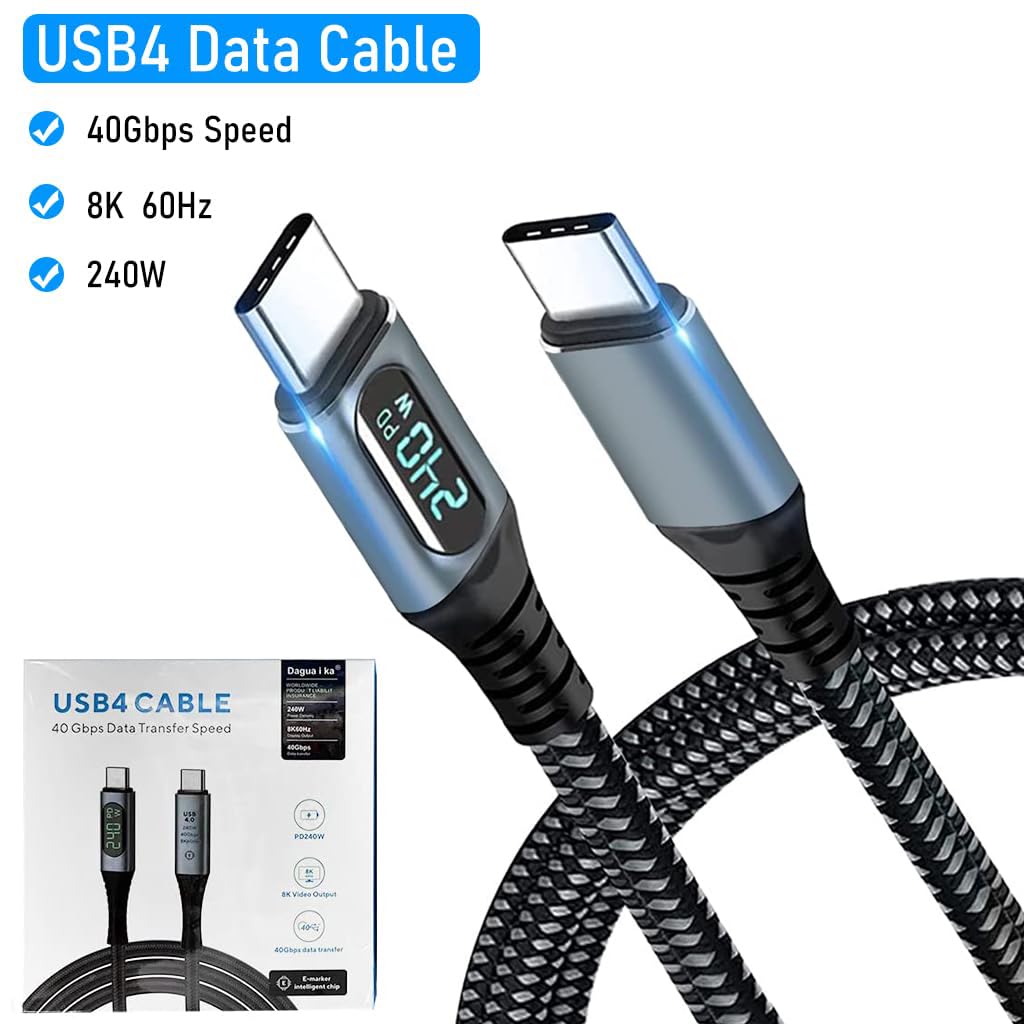 Verilux Type C Cable for Thunderbolt 4 with LCD Display and 40Gbps Transfer | 240W USB4 Fast Charging
