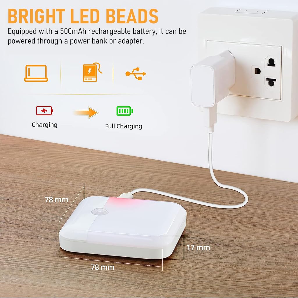 ELEPHANTBOAT® Motion Sensor Light for Home Magnet Wall Mounted Cabinet Light with 2 Modes USB Rechargeable LED Night Light Under Cabinet Lights for Kitchen, Travel, Room, Office, Bedroom, Wardrobe