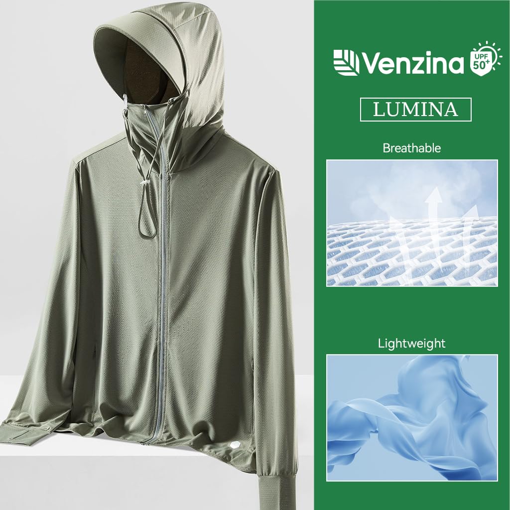 Venzina Sun Jacket for Men with UPF 50+ Protection featuring Quick Dry Fabric | Lightweight UV Hoodie with Detachable Brim and Chin Strap