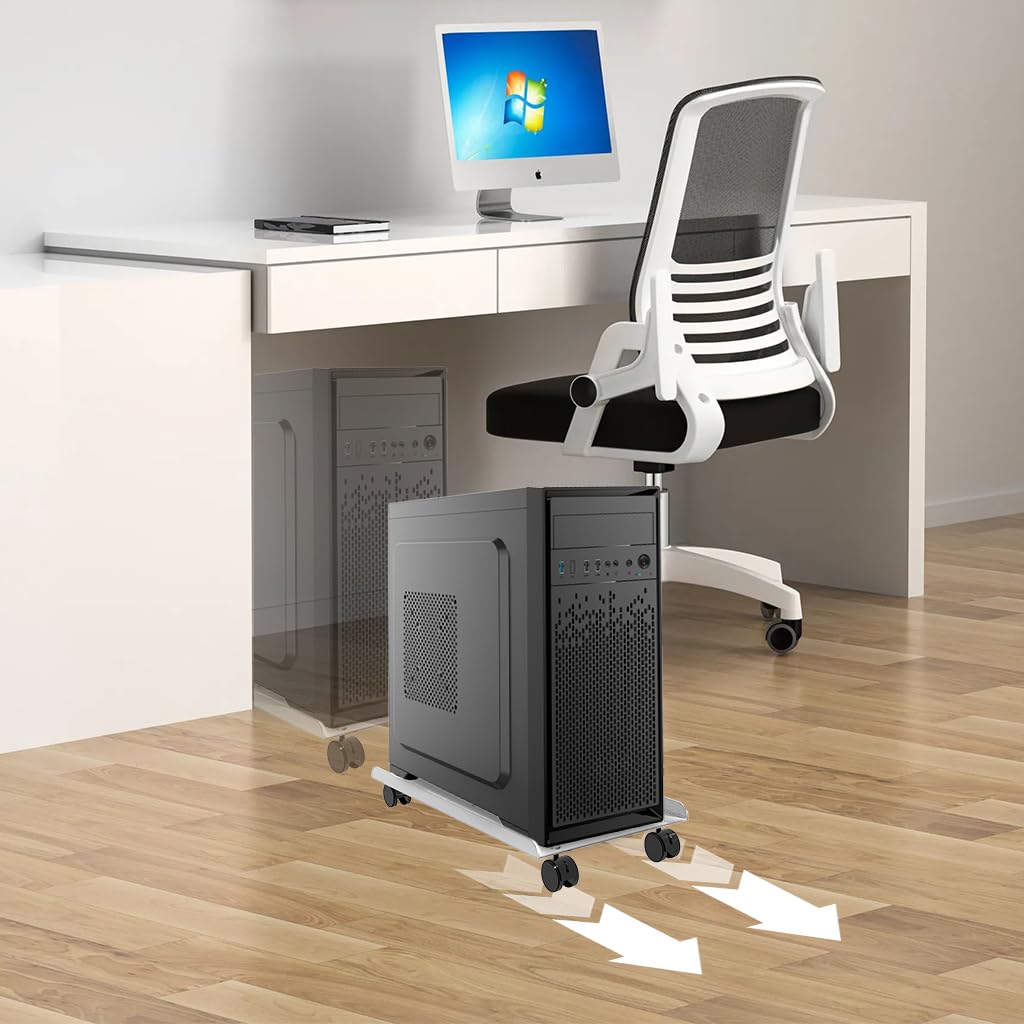 ZORBES Computer Tower Stand for Home and Office with Retractable Panel and Carbon Steel Ventilated Tray