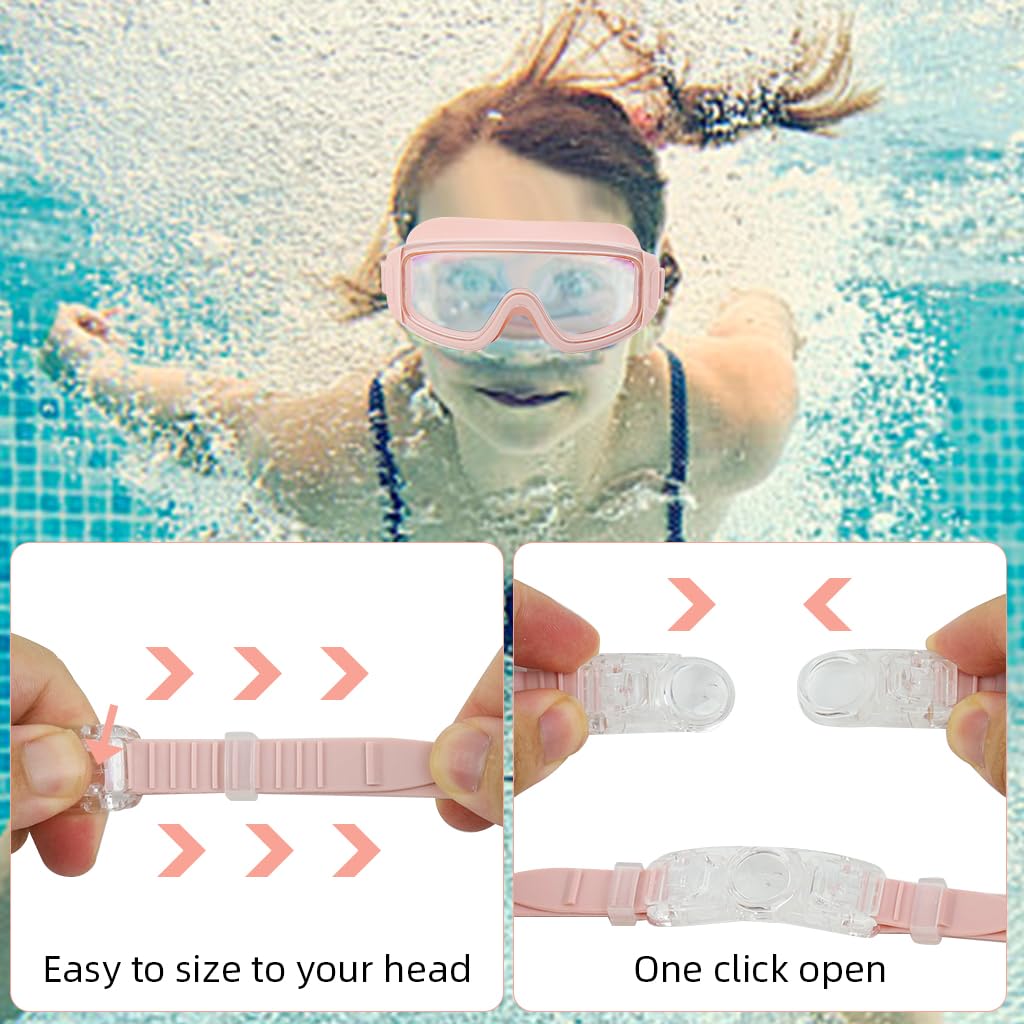 Proberos Swimming Goggles for Men and Women with Ear Plugs UV Protection 180° Vision | Pink 3PCS