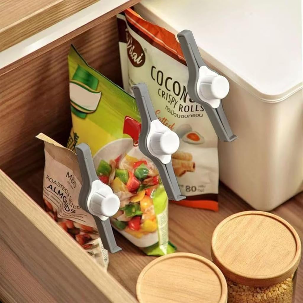 Supvox Food Bag Clips for Cereal and Grains with Pour Spout and Thread Cap | 4Pcs Reusable Plastic Sealers