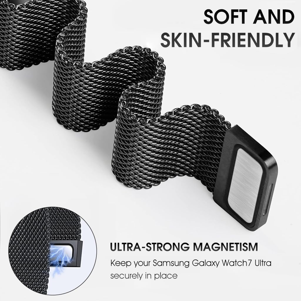 ZORBES Stainless Steel Mesh Magnetic Watch Band for Samsung Galaxy Watch7 Ultra 47mm featuring Adjustable Magnetic Clasp | Unisex Fashion Strap