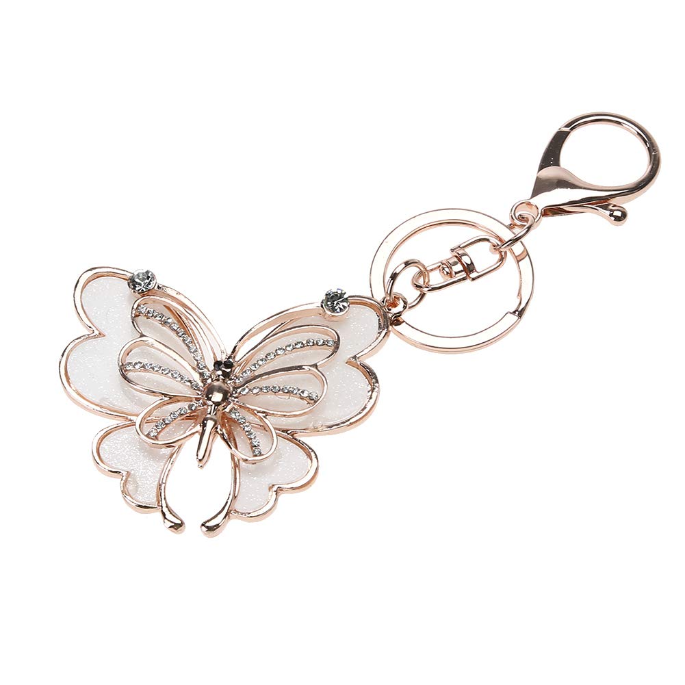 PATPAT Creative Butterfly Zinc Alloy Rhinestone Crystal Purse Bag Key Chain Ring for Men and Women