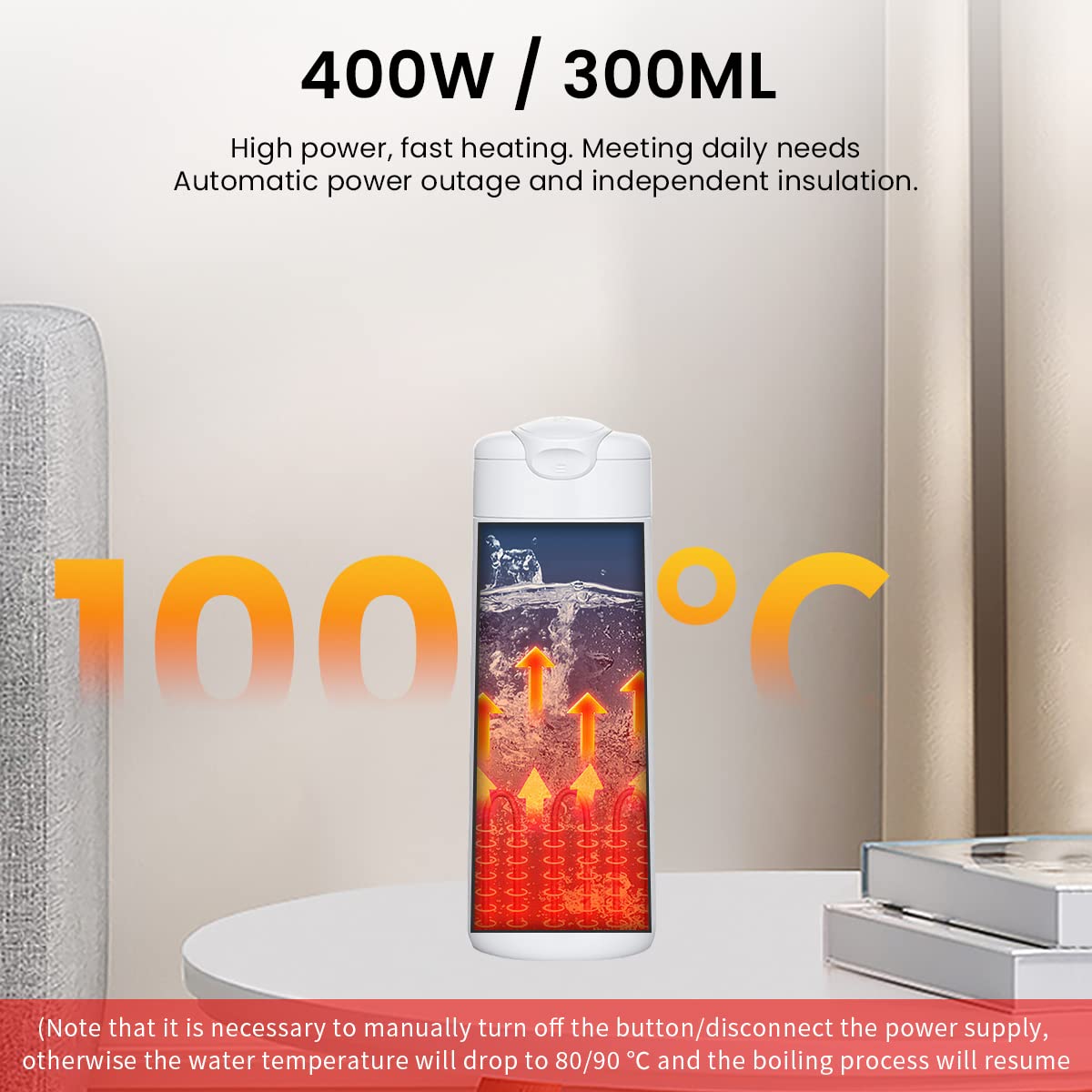 Supvox Travel Electric Kettle 400ml for Hot Water and Coffee with 400W Rapid Heating | Double Layer 304 Stainless Steel Portable Design