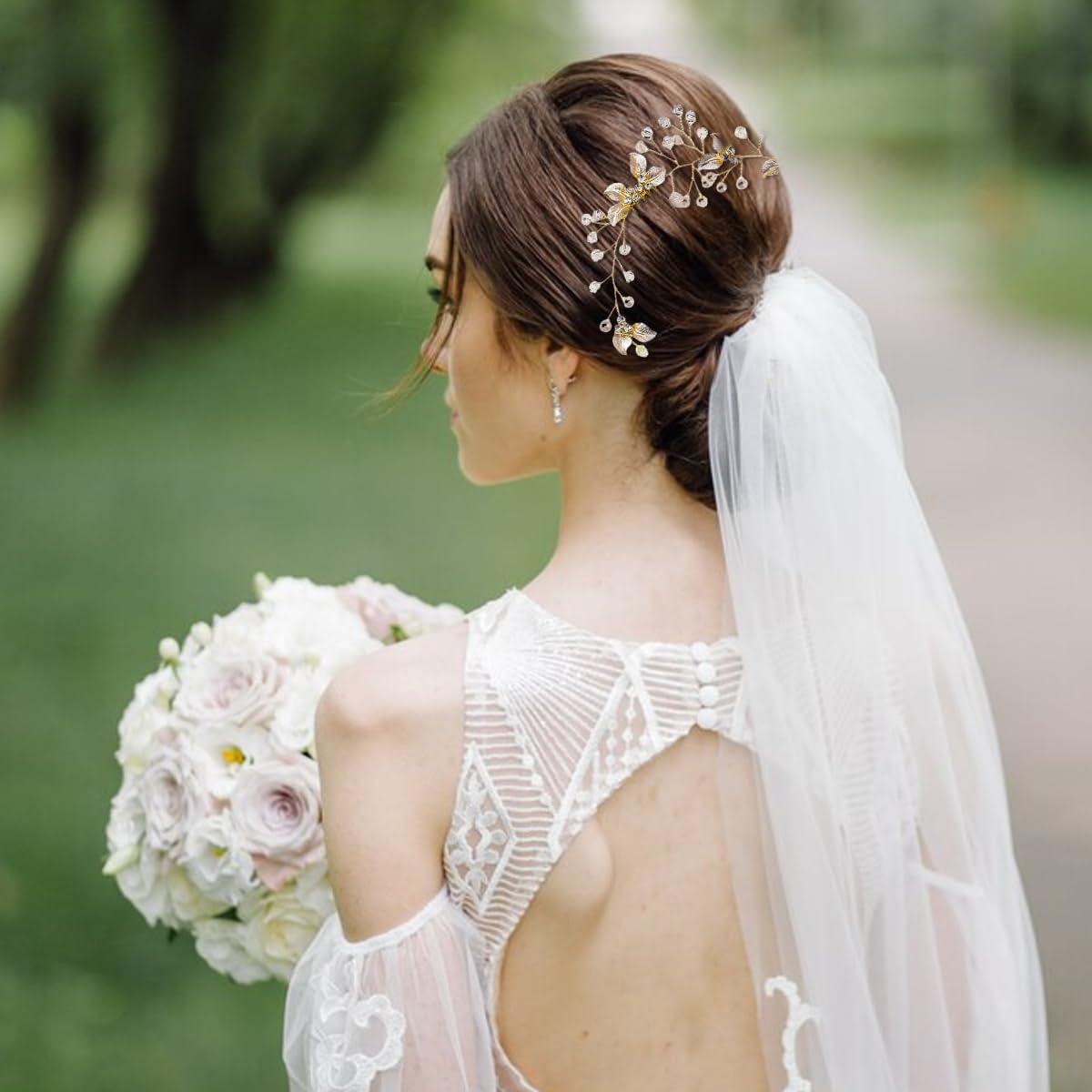 SANNIDHI Bridal Hair Accessories for Wedding with Golden Leaf Pearl Design | Secure Side Combs