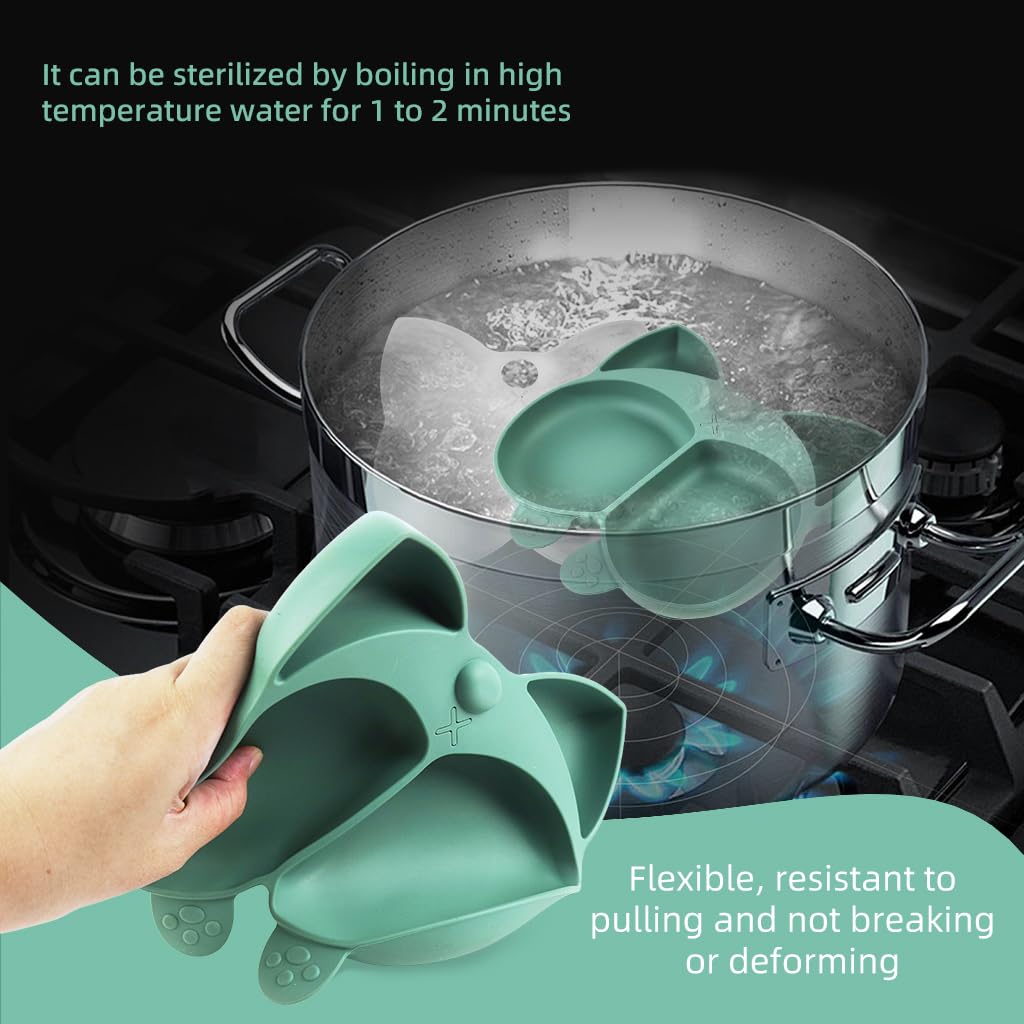 SNOWIE SOFT Suction Plates for Baby with 4 Strong Cups and 3 Compartments Silicone | Green