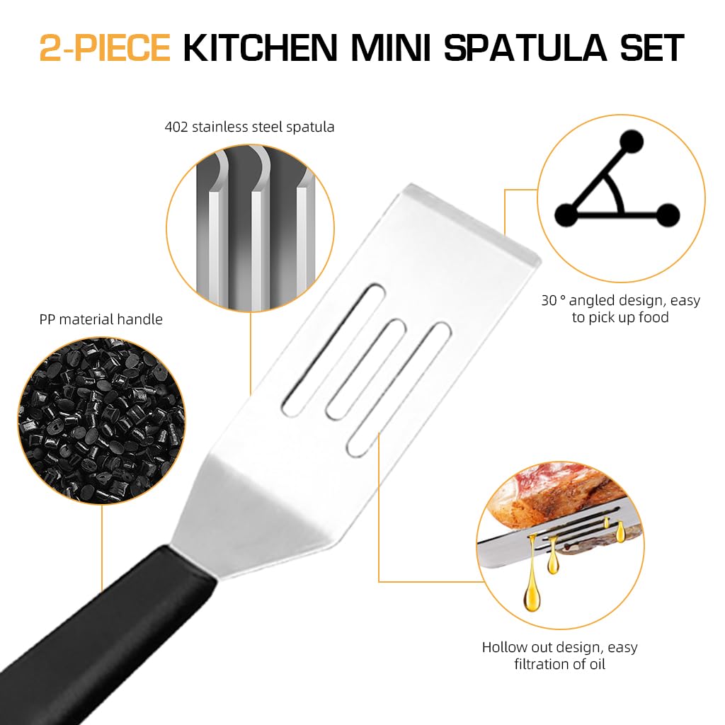 Supvox Mini Metal Serving Spatulas for Kitchen Use with Heat Resistant Handle and Thin Flexible Edge | 8.5 Inch Stainless Steel Set