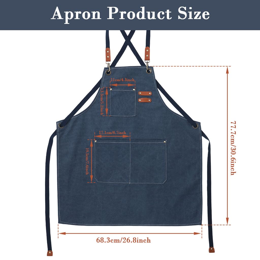 HASTHIP Canvas Work Apron for Kitchen and Workshop featuring Metal Eyelets | 3PCS Dark Blue