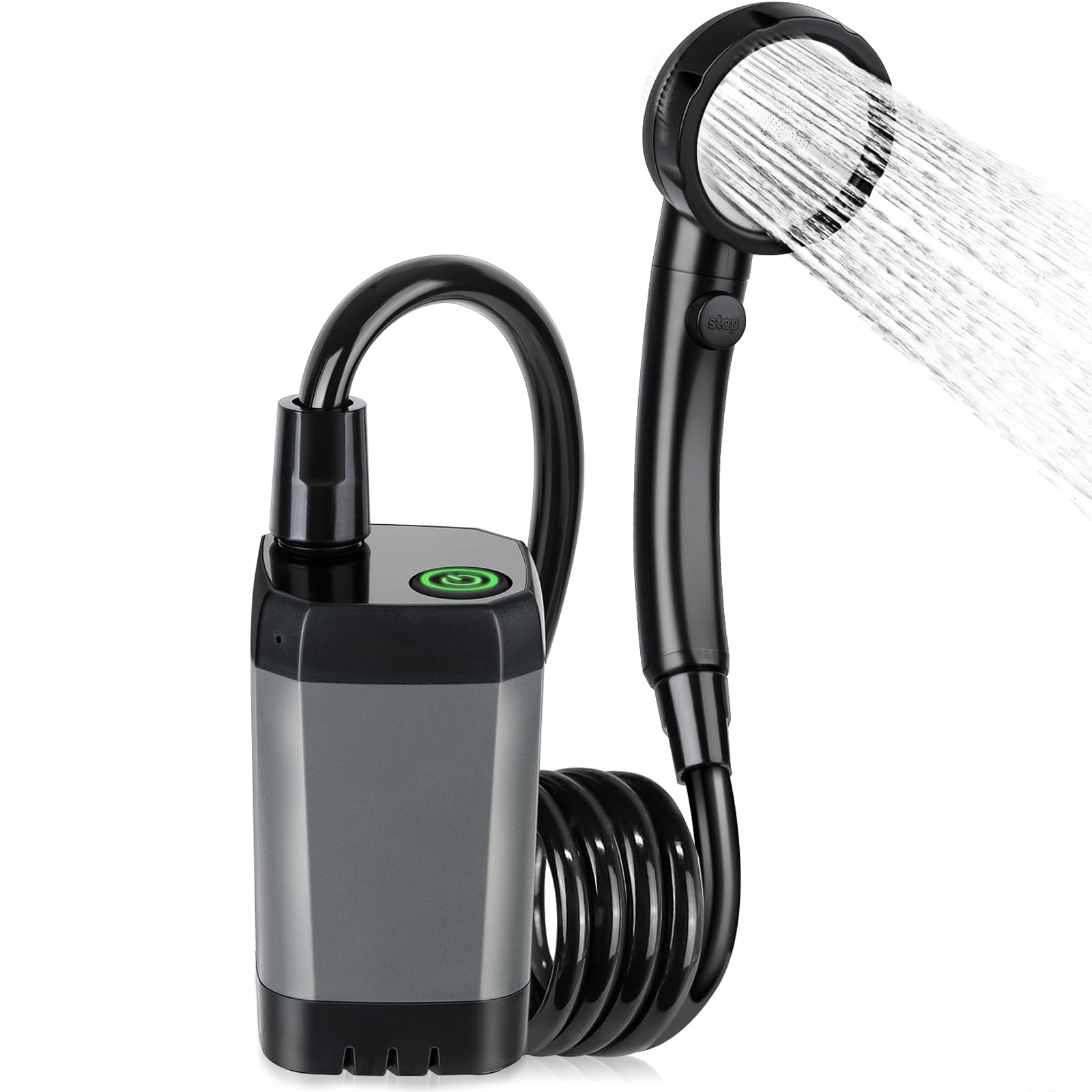 Proberos Electric Shower System with Water Pump Outdoor Moving Shower Head with 4 Spray Modes LCD Real Time Temperature Display IPX7 Waterproof Shower Water Pump Shower Head Kit for Camping