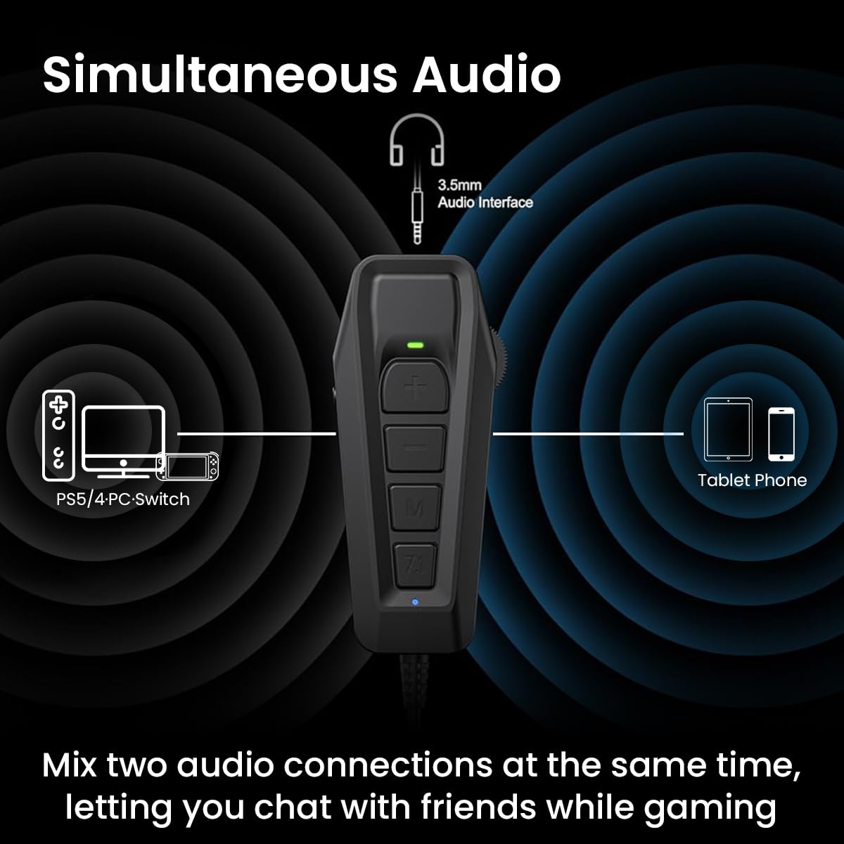 Verilux® USB External Sound Card, Simultaneous Phone Discord Chat & Gaming Sound in Wired Headphone, USB to 3.5mm Jack Audio Adapter, 7.1 Surround Sound, Works with PS5, PS4, PC