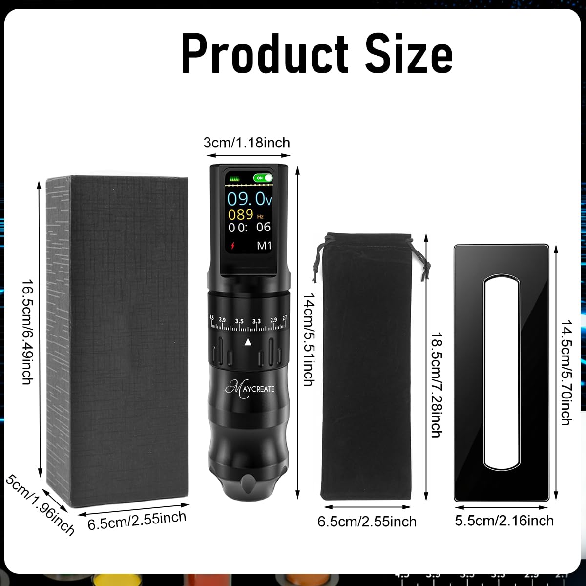 MAYCREATE Wireless Rotary Tattoo Pen Machine with 2.7–4.5mm Stroke & LCD Display | 1200mAh Rechargeable Ergonomic Grip