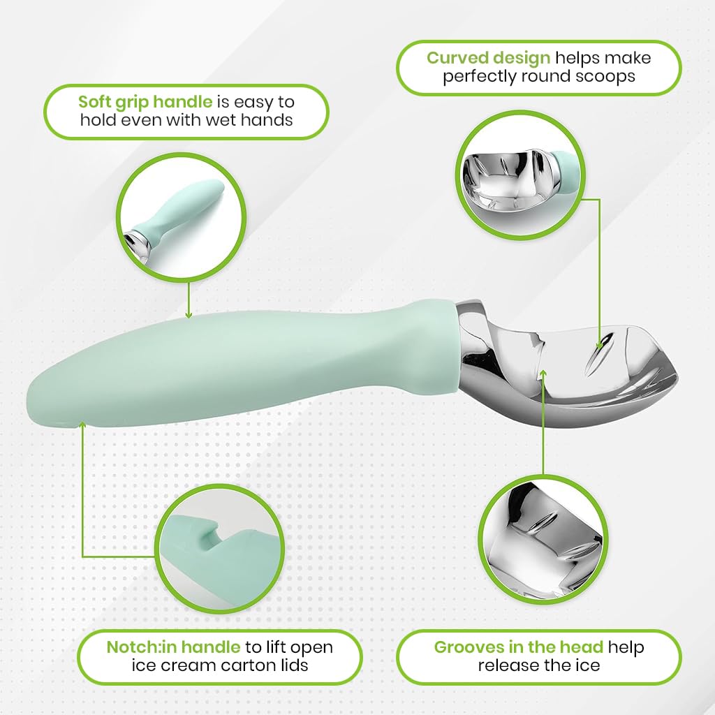 HASTHIP Ice Cream Scoop for Desserts and Fruit with Ergonomic Anti Slip Handle | Stainless Steel Flat Head Design