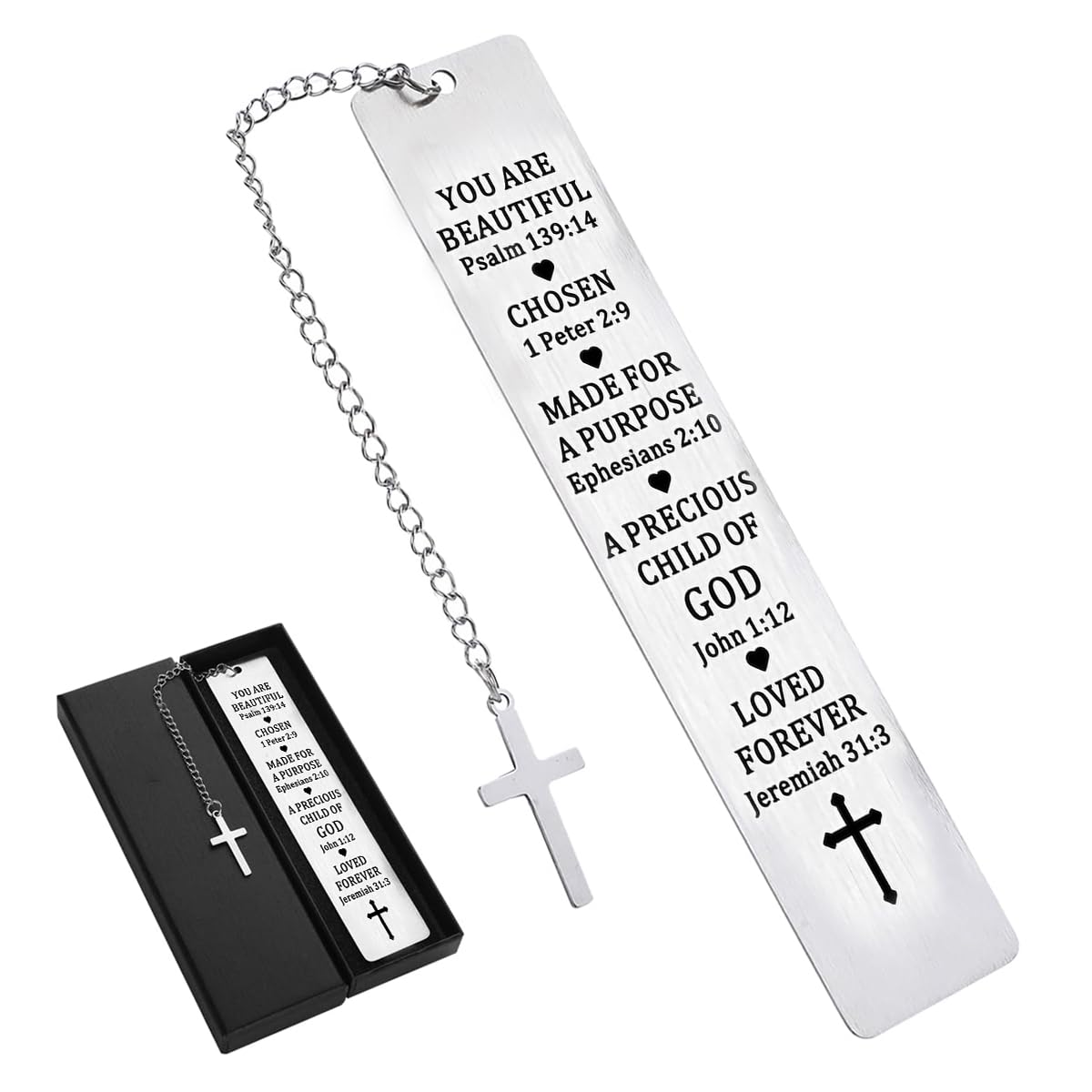 Climberty Metal Bookmarks with Cross Pendant Chain for Bible Reading | Stainless Steel Christian Gift