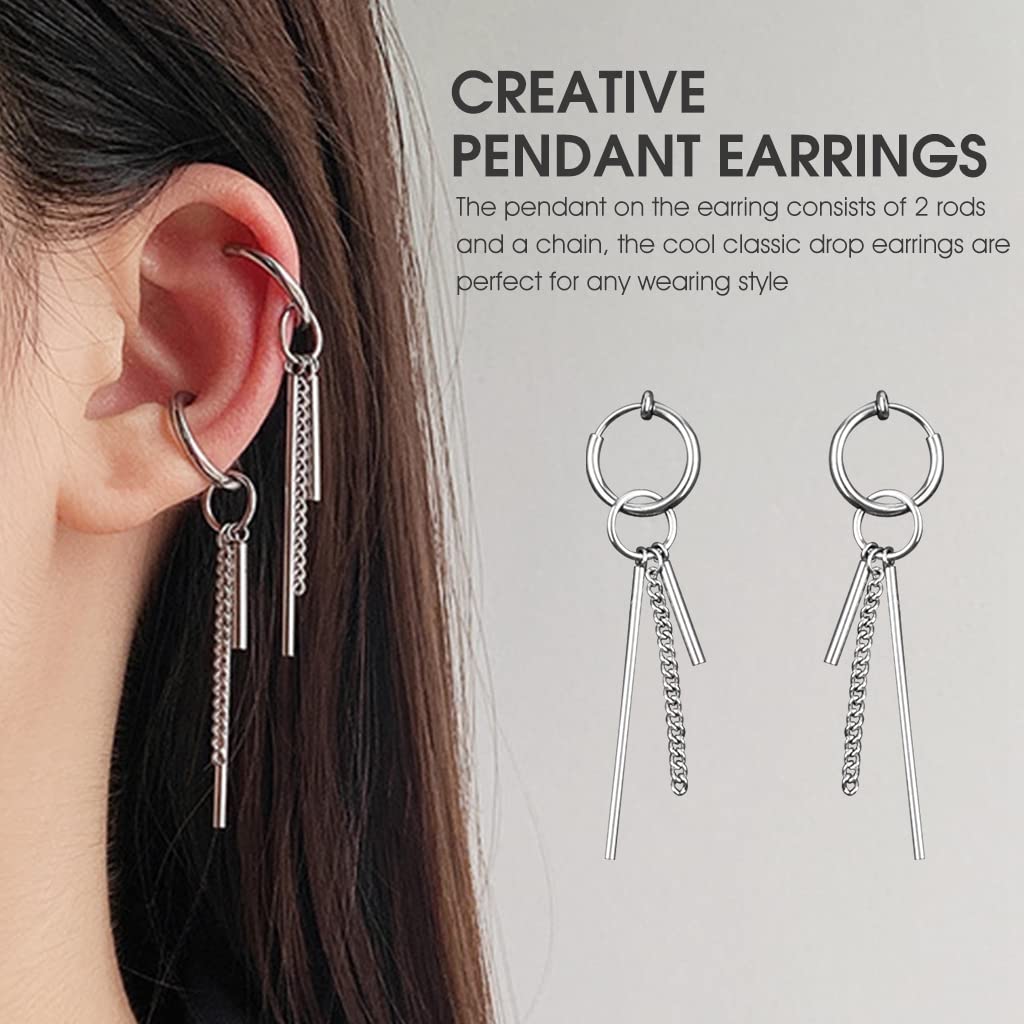ZIBUYU Earrings for Women featuring 4 cm Hoop and Chain Pendant Design in Titanium Steel | 1 Pair