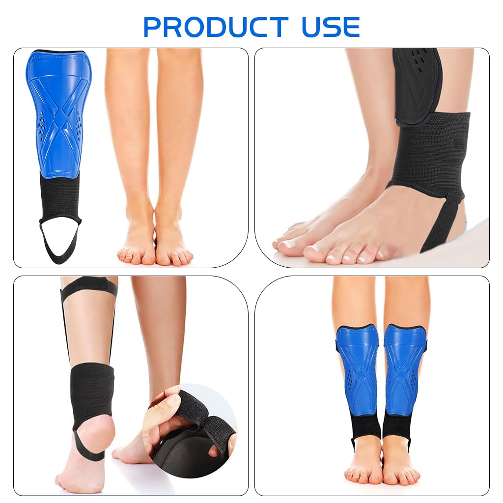Proberos Football Shin Guard for Kids with EVA Cushioning and Ankle Support | Blue Adjustable Fit 8–13 in