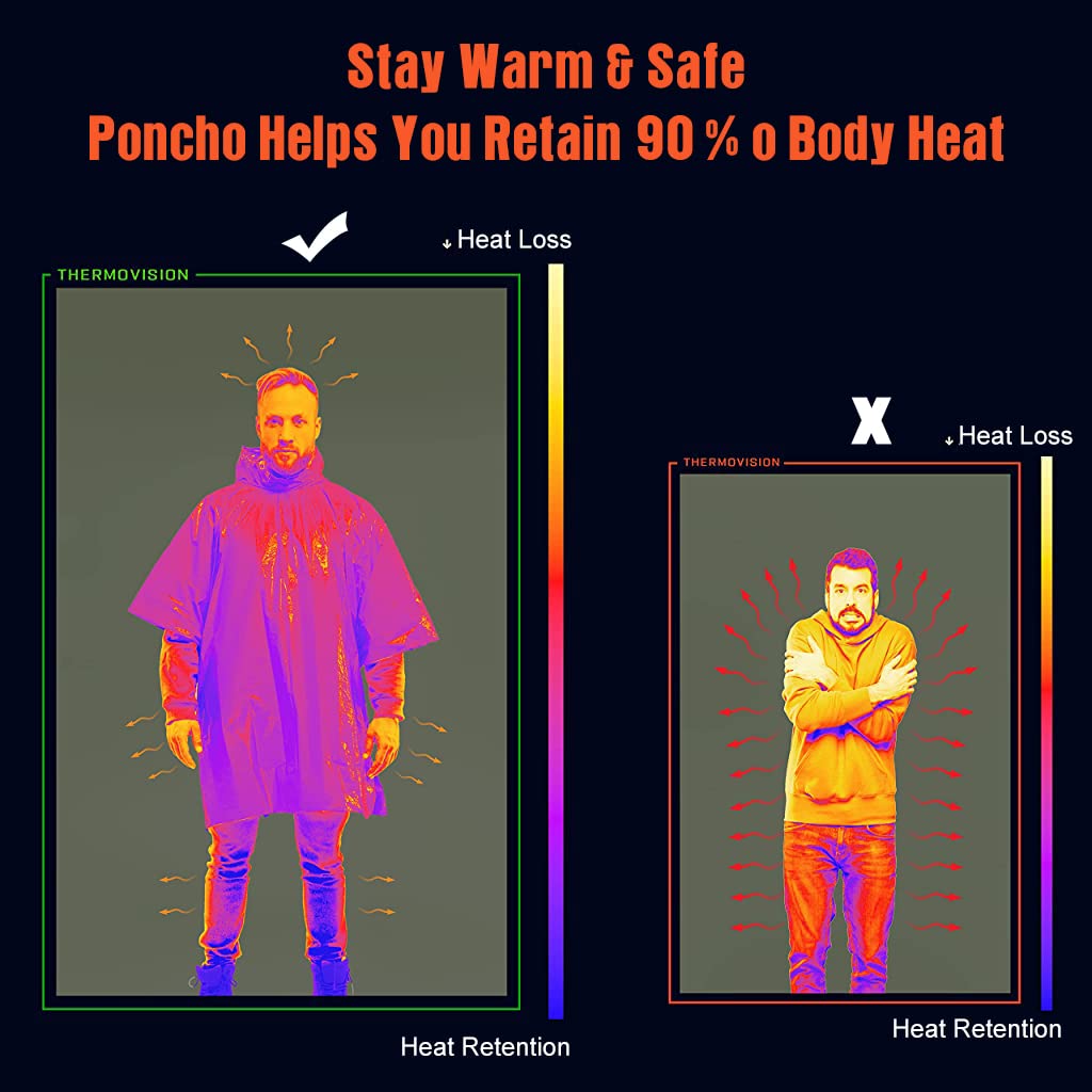 Optifit Rain Poncho for Camping and Emergency with Reversible Bright Orange Design 100×130cm