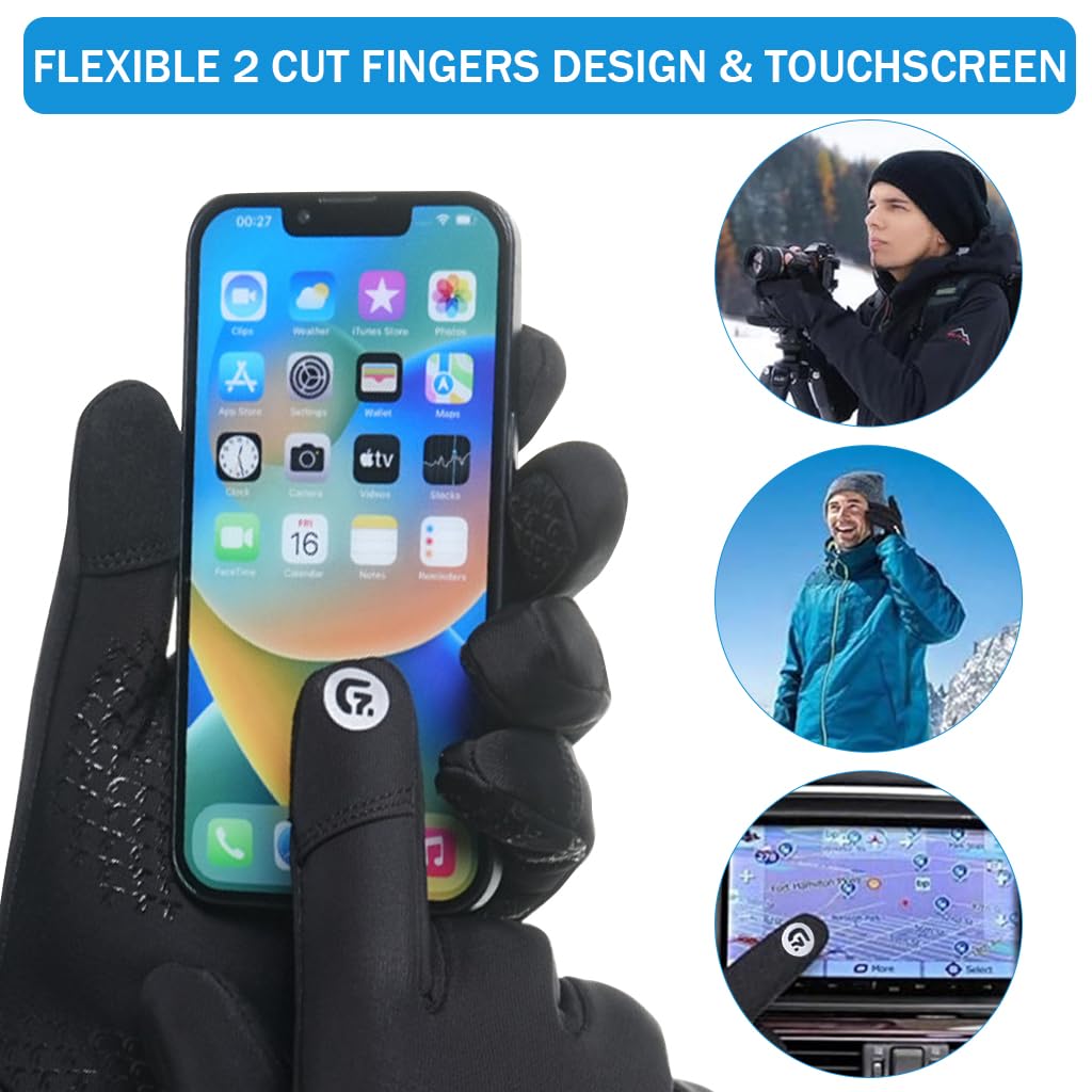 Proberos Riding Gloves for Winter Bikers with Anti Slip Silicone Grip and Plush Liner | Touchscreen Fingertips and Zipper Pocket