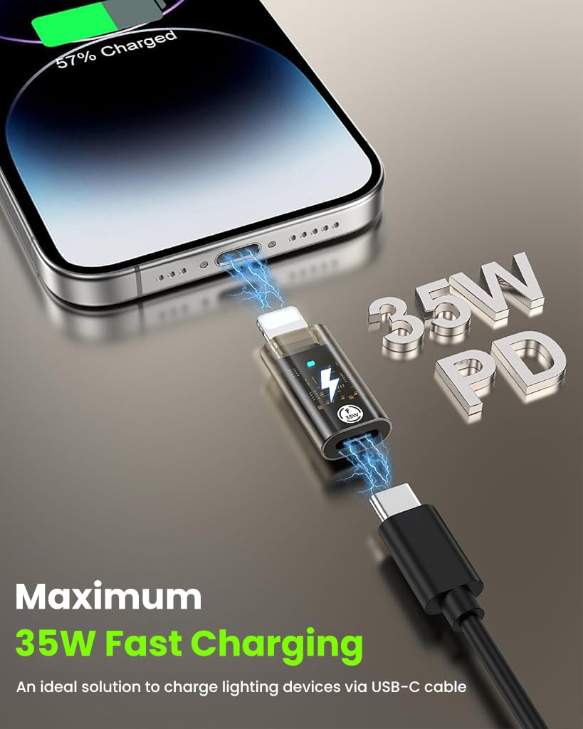 Verilux Type C to Lightning Adapter for iPhone featuring 35W PD Fast Charge and LED Indicator