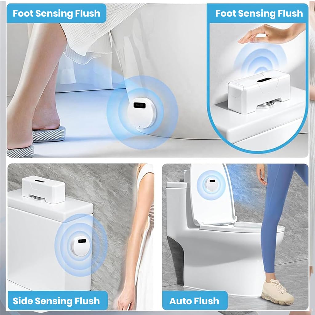 HASTHIP® Automatic Toilet Flusher - USB Rechargeable Smart Toilet Flusher No Touch Automatic Toilet Flusher with Actuator & External Infrared Sensor, 50cm Sensor Range IPX5, Auto Toilet Flusher