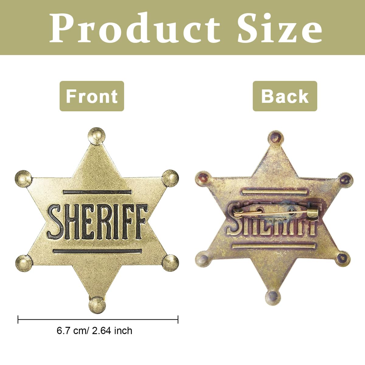 SANNIDHI Star Badge Lapel Pin for Cowboy Hat and Costume Parties | 2.6in Zinc Alloy Brooch