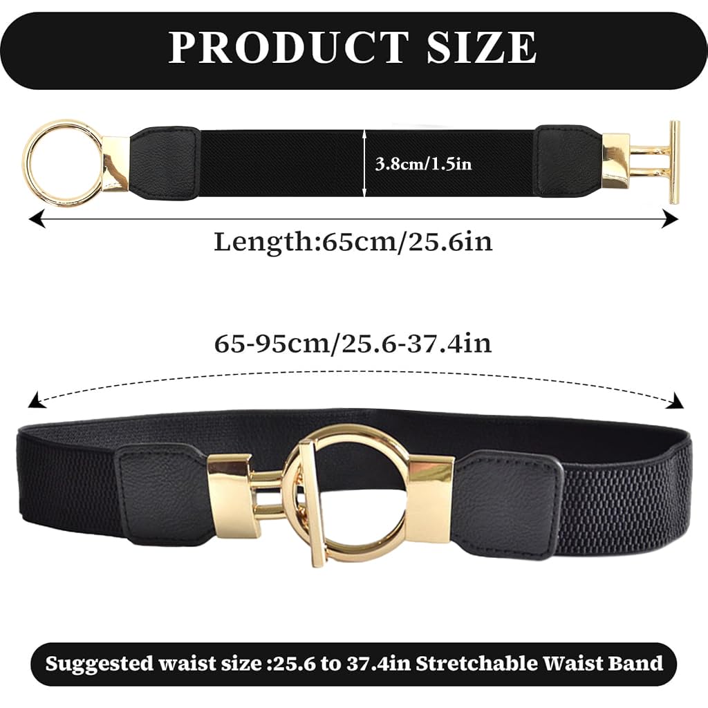 ZIBUYU Fashion Waist Belt for Women Chic Golden Leaf Buckle Design 25.2 inches Stretchy Slim Waist Belt High Class Vintage Belt for Shirt, Blazer, Sweater, Dress