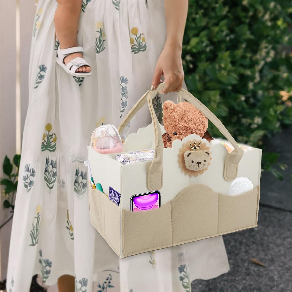SNOWIE SOFT Baby Diaper Caddy Bag for Newborn Essentials with Removable Inserts | Soft Felt 33x23x18cm Organizer