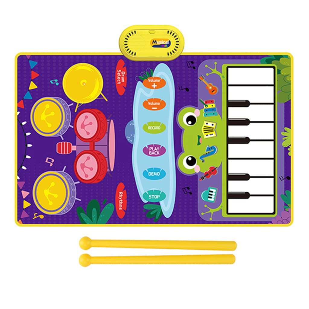 PATPAT® Musical Mat for Kids 31.4x19.6 inch 2 in 1 Baby Piano Play Mat & Drum Musical Mat for Kids Musical Toys with 2 Drum Sticks Early Educational Toys Gifts for 1/2/3/4/5/6 Year Old Boys Girls