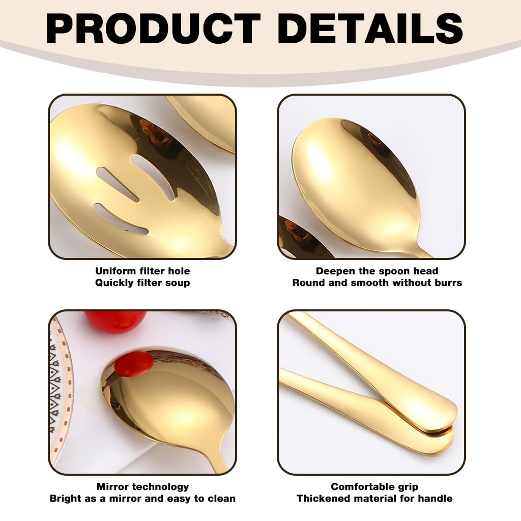 ZIBUYU Serving Utensils Set for Dining and Parties featuring 12 Pieces in Gold Stainless Steel