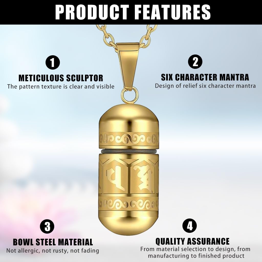 SANNIDHI Pill Case Capsule Necklace with Openable 13x28cm Pendant in Gold Titanium Steel | Gift for Men and Women