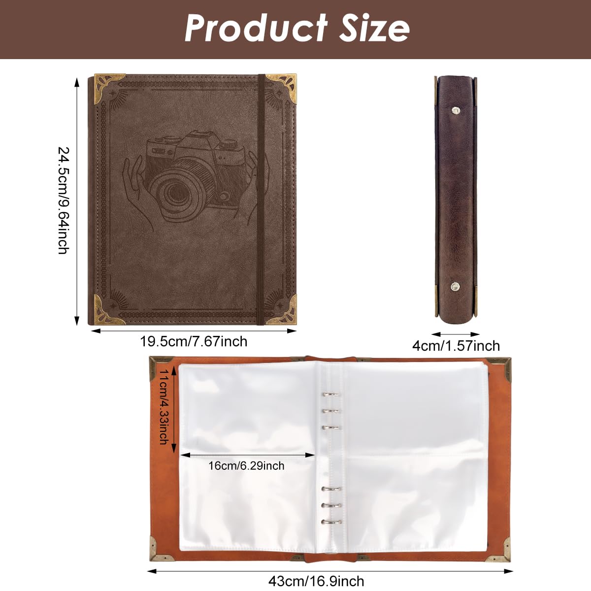 HASTHIP Photo Album for 4x6 Photos with 30 Sheets Vintage Craft Paper and Embossed PU Leather Cover