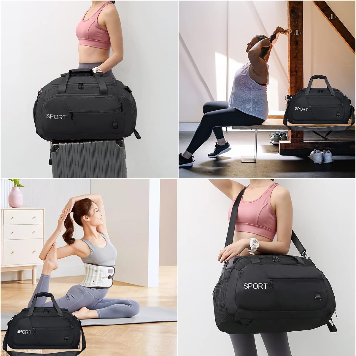 GUSTAVE Gym Bag for Travel and Fitness with Shoe Compartment 55×22×30cm Waterproof Oxford Cloth