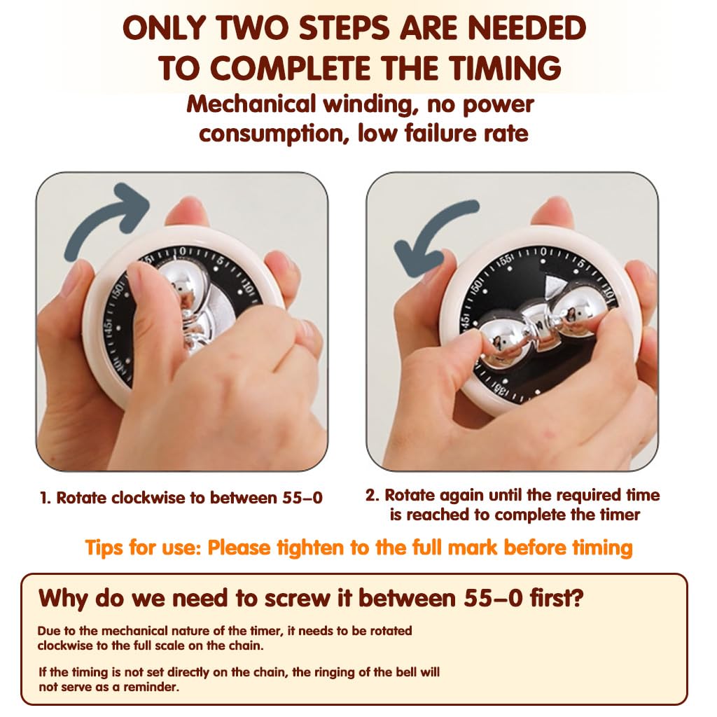 Supvox Kitchen Timer for Cooking and Baking with 3.2 in Dial and Mechanical Countdown | Stainless Steel Body