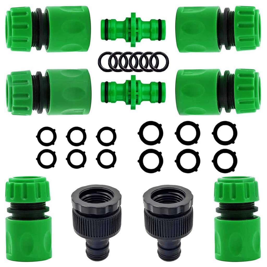 HASTHIP® 10Pcs Hose Pipe Connector for Tap & Garden Hose, Universal Tap Connector with 2 Double Male Snap Connector & 6 Hose End Quick Connector & 2 Hose Tap Connector, Suit for 1/2in 3/4in