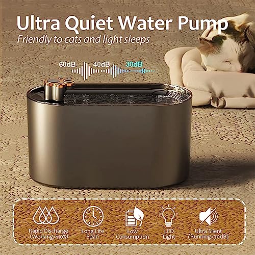 Qpets® 3L Cat Water Fountain with Triple Filtration USB Auto-Circulation Water Fountain for Dog, Auto-Off Without Water, Ultra Quiet Cat Water Dispenser with LED Indicator