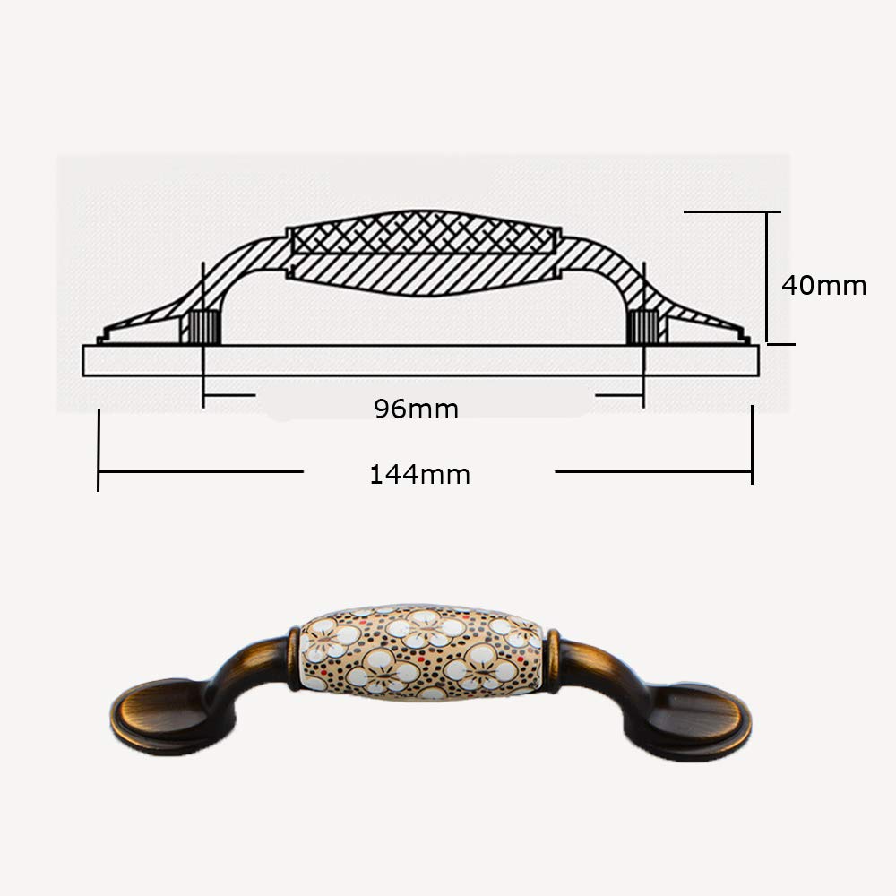 ELEPHANTBOAT Door Handle for Wardrobe and Cabinet featuring Screw Attachment | 2PCS 5.67 in Yellow Flower Ceramic Zinc Alloy